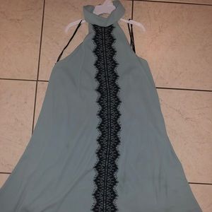 Teal and black halter swing dress